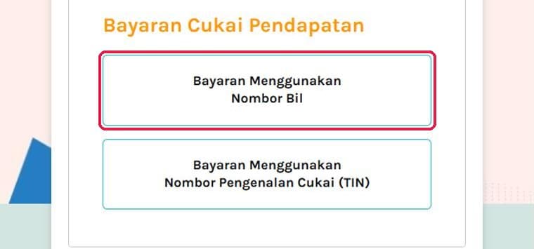 ByrHASiL payment options with Bayaran Menggunakan Nombor Bil highlighted